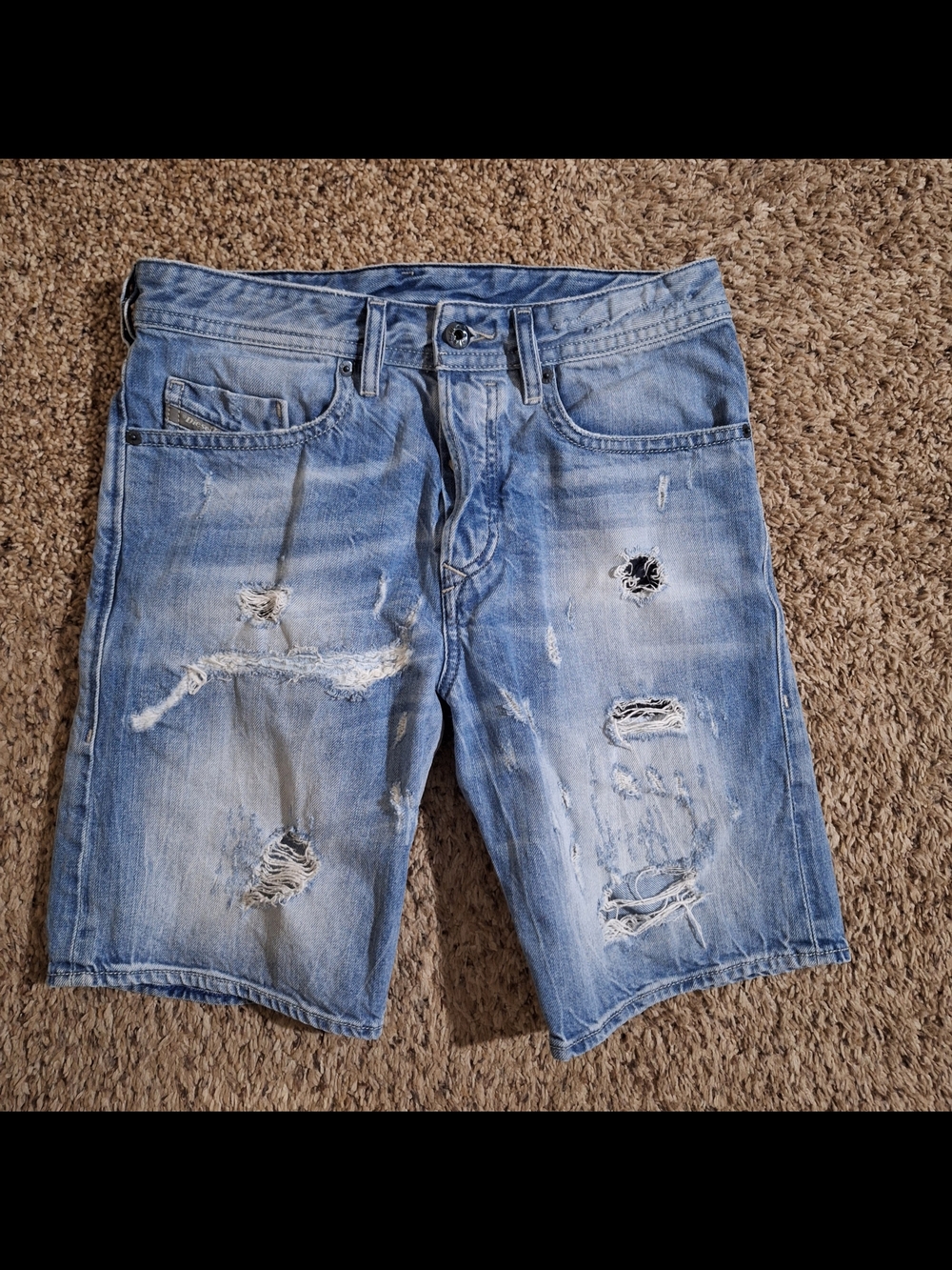 Diesel Industry Heavily Distressed Denim Shorts - Size 28